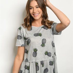 New Junior's Cute Boutique Gray pineapple top